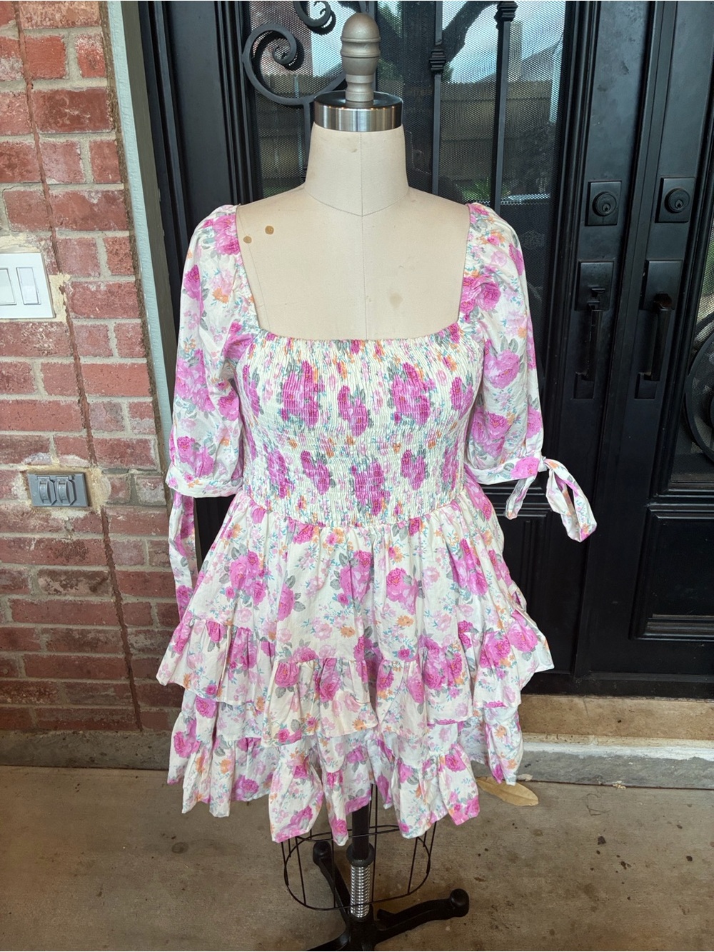 Floral Tiered Smocked Mini Dress - Pink